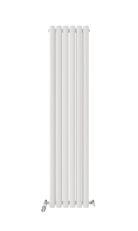 VeeBath Montpellier Matt White Low Carbon Mild Steel Vertical Double Oval Panel Bathroom Heating Radiator - 1600 x 360mm - Image 1
