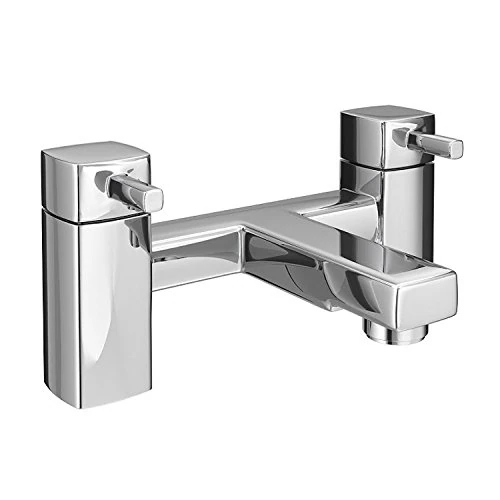 VeeBath OFR74 Oldham Soft Square Monobloc Double Lever Bath Filler Mixer Tap Bathroom Tub Brass Faucet-Chrome