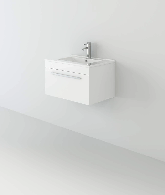 VeeBath Venus 600 Wall Hung Vanity Unit, Slim Wash Basin Bathroom Sink, Soft Close Door, Cloakroom Wall Mounted Storage Cabinet- White (Flat Pack)