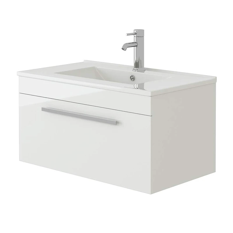 VeeBath Venus 700 Wall Hung Vanity Unit, Slim Wash Basin Bathroom Sink, Soft Close Door, Cloakroom Wall Mounted Storage Cabinet- White (Flat Pack)