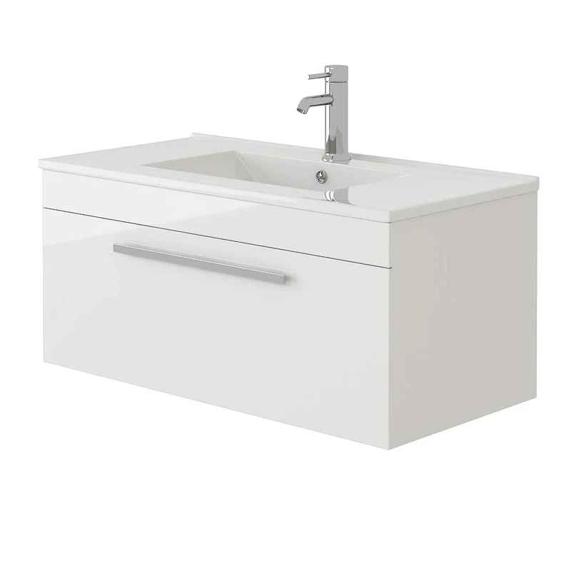 VeeBath Venus 800 Wall Hung Vanity Unit, Slim Wash Basin Bathroom Sink, Soft Close Door, Cloakroom Wall Mounted Storage Cabinet- White (Flat Pack)