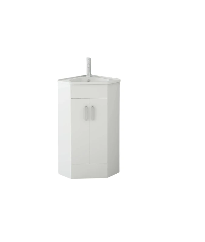 Linx Bathroom Cloakroom Corner Basin Vanity Cabinet Unit High Gloss Double Door White Sink Furniture 500 x 470mm