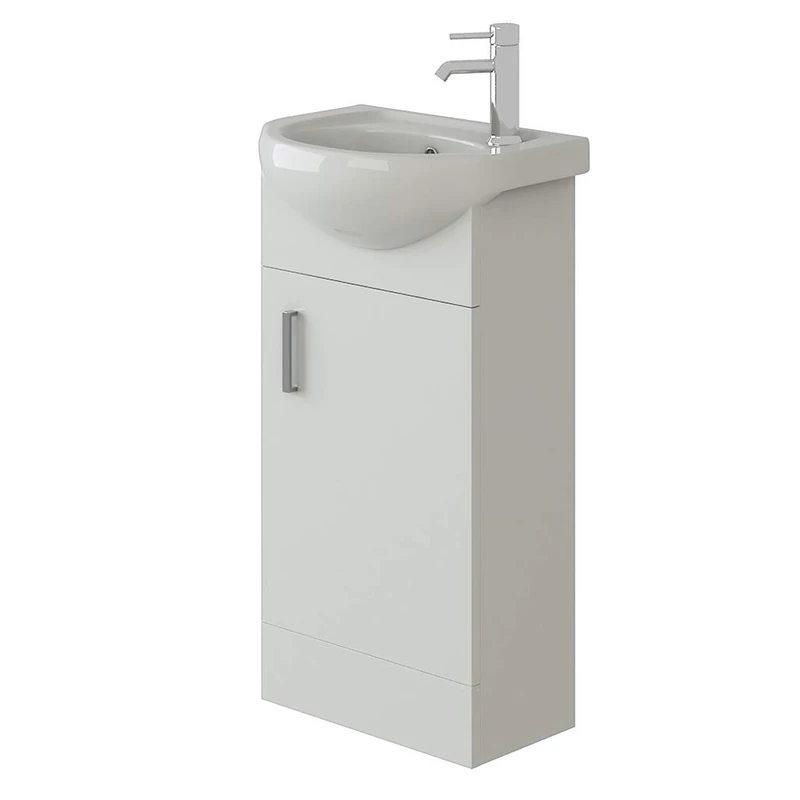 Linx Free Standing White High Gloss Bathroom Cloakroom Vanity Basin Cabinet Sink Storage Furniture Unit - 420mm