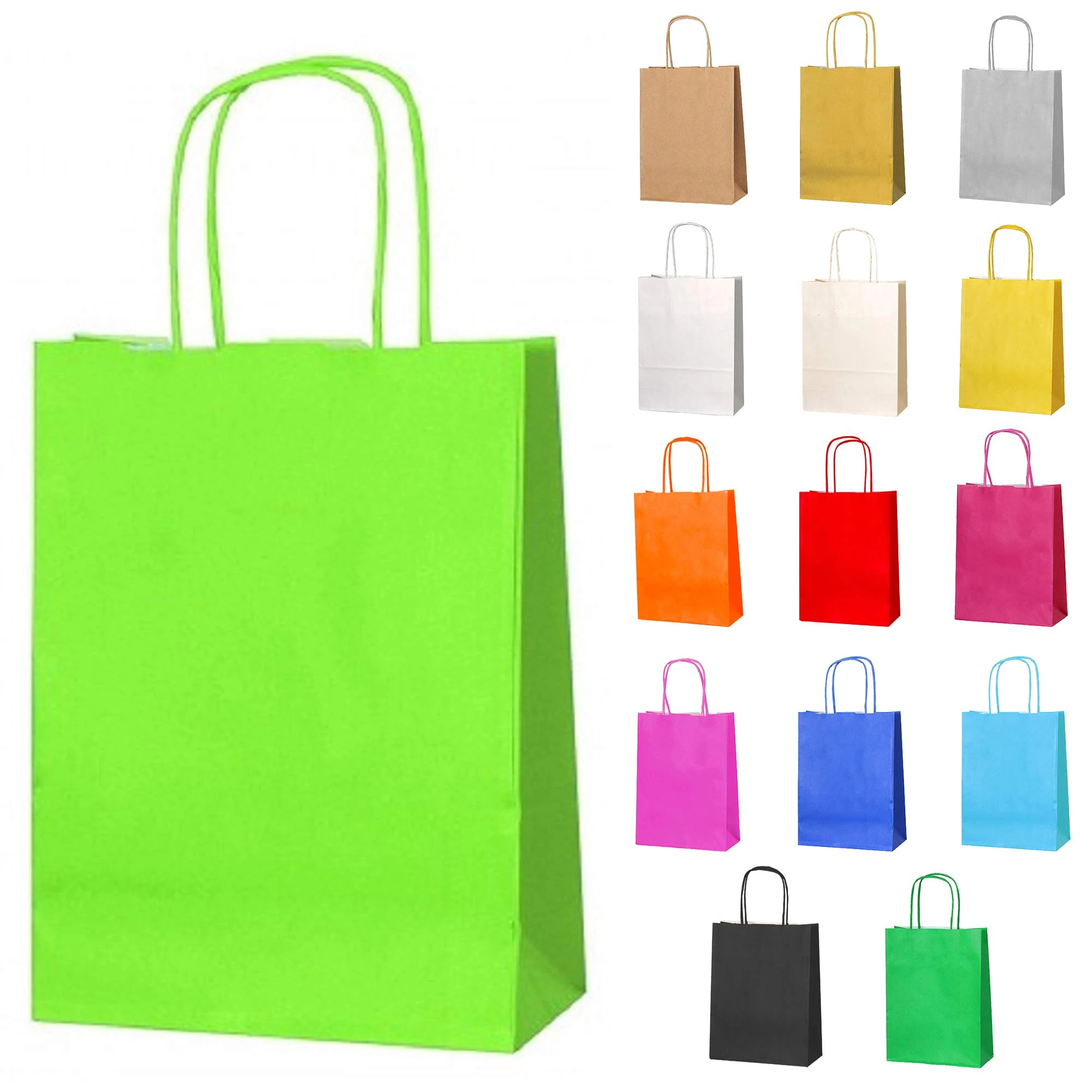 Thepaperbagstore 30 Light Green Small Paper Party Bags With Handles - 18x22x8cm - Colourful Paper Gift Bags for Kids and Adults Parties, Birthdays, Weddings, Baby Showers, Hen Parties and Sweets