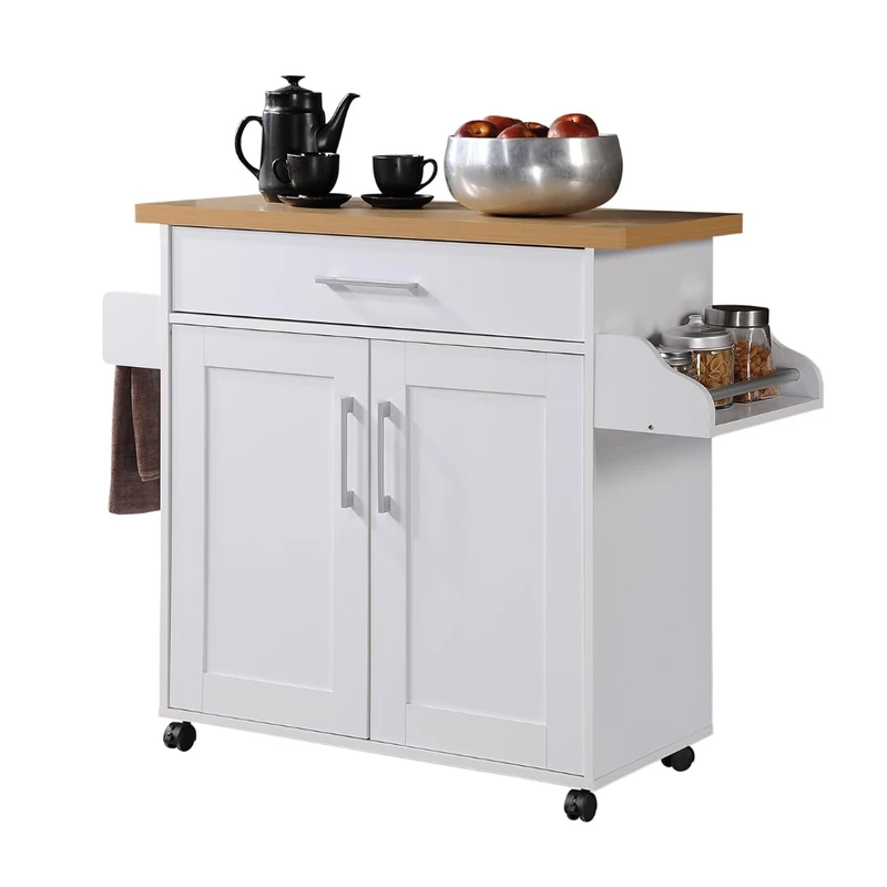 Hodedah Import Kitchen Island, Wood, Versatile and Stylish, Space Saving & Valuable Counter Space, H35.2 in. x W35.5-44.9 in. x D15.5 in. Dimension, White