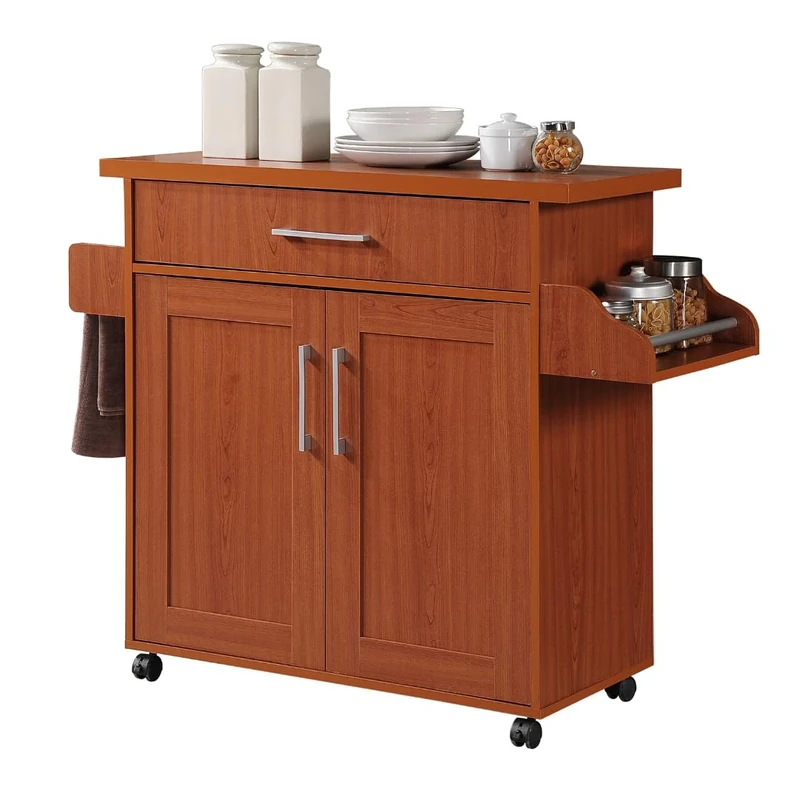 Hodedah Import Kitchen Island in Cherry - Elevate Your Kitchen's Style, Space Saving & Valuable Counter Space, 39.62 x 111 x 89.66 cm Dimension; 29.03 Kilograms