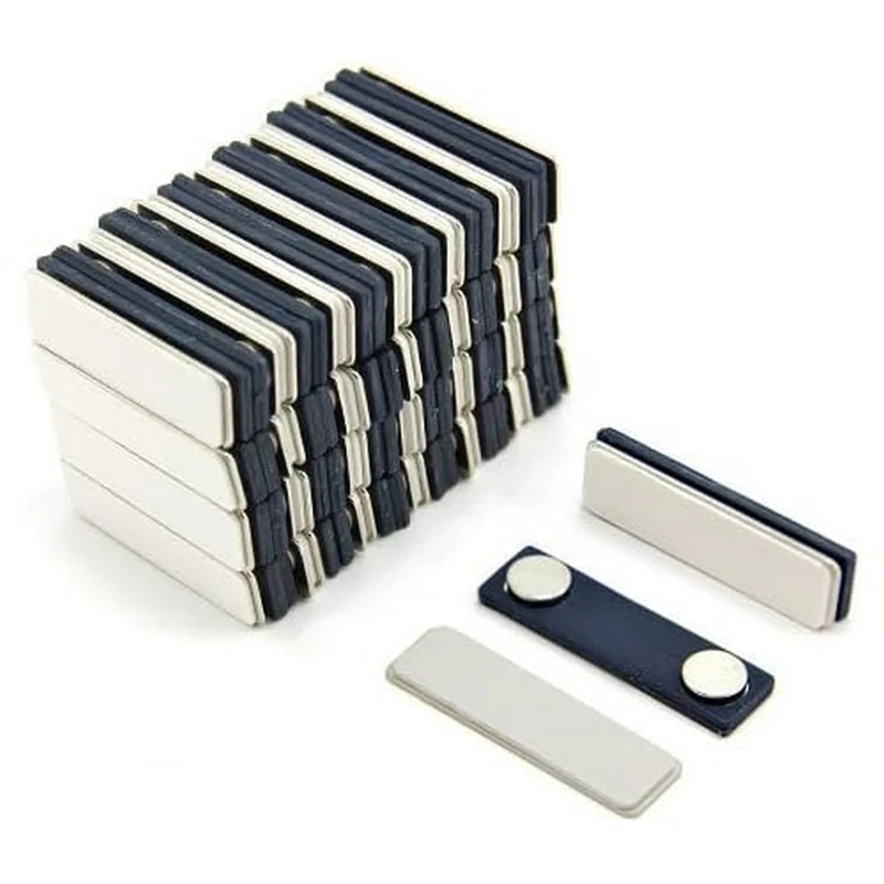 Magnetic Name Badge for ID, Staff, Guests, Visitors, Events, Work Clothes, Jacket, Shirt, Business with Self Adhesive and Plastic Back - 45mm x 13mm - Pack of 50