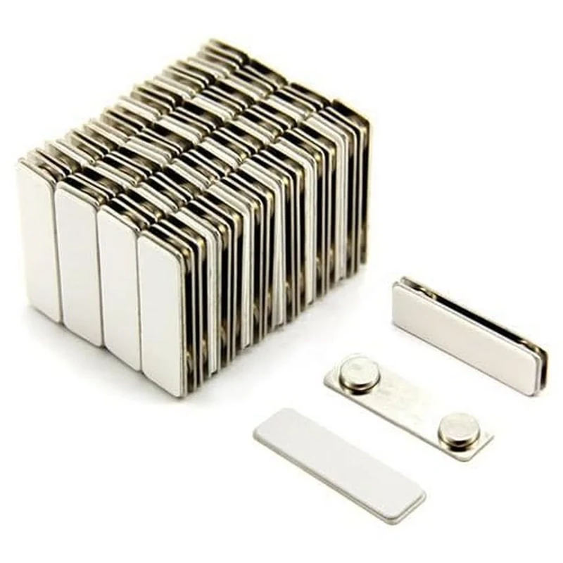 Magnetic Name Badge for ID, Staff, Guests, Visitors, Events, Work Clothes, Jacket, Shirt, Business with Self Adhesive and Metal Back - 45mm x 13mm - Pack of 50