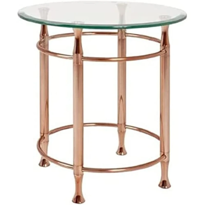HAKU Möbel End Table Copper, Metal, Tempered Glass 10 mm - Size: H 52 cm X Ø 50 cm, Style: Contemporary
