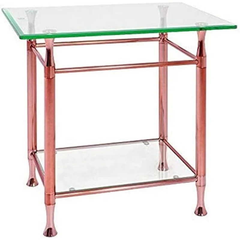 HAKU Möbel End Table Copper, Metal, Tempered Glass 10 Mm, Tempered Glass - Size: W 58 cm X H 52 cm X D 43 cm, Style: Contemporary