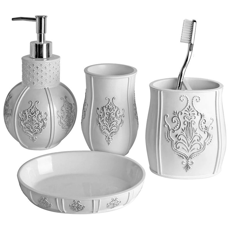 Creative Scents 4 Piece White Bath Accessory Set - Image 1