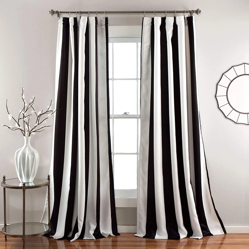 Lush Decor Wilbur Room Darkening Striped Window Curtains Set, 84 in L Panel Pair, Black, C32978P15-000