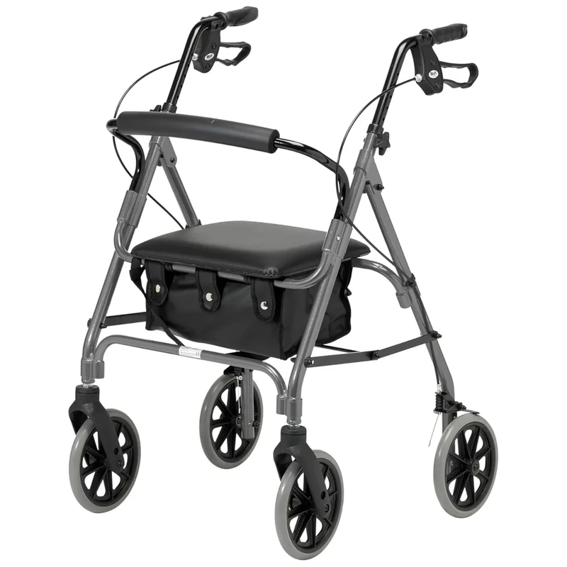 DAYS Lightweight Folding Rollator Walker – Mobility Aids, Adjustable Walking Frame with Padded Seat, Lockable Brakes, Ergonomic Handles, Walking Aid, Portable Walker for Elderly, X-Small – Quartz