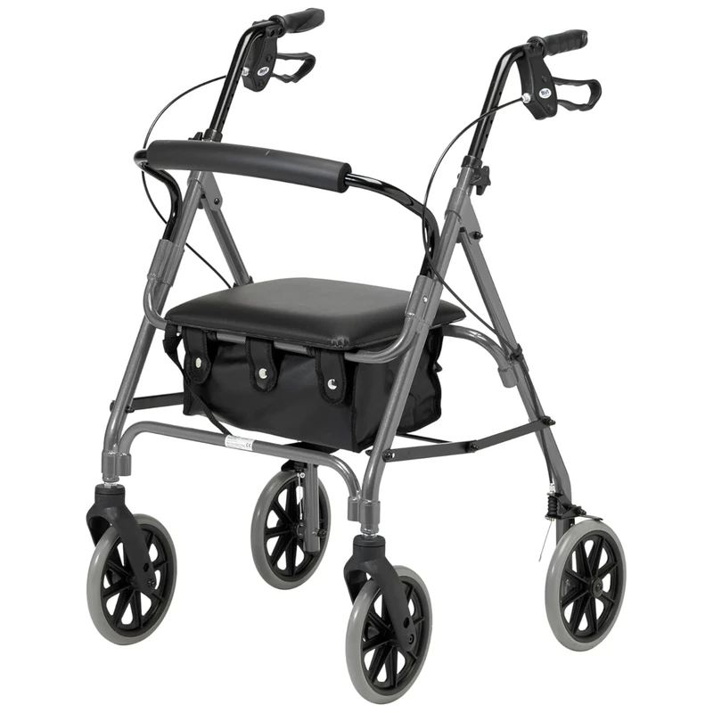DAYS Lightweight Folding Rollator Walker – Mobility Aids, Adjustable Walking Frame with Padded Seat, Lockable Brakes, Ergonomic Handles, Walking Aid, Portable Walker for Elderly, Small – Quartz
