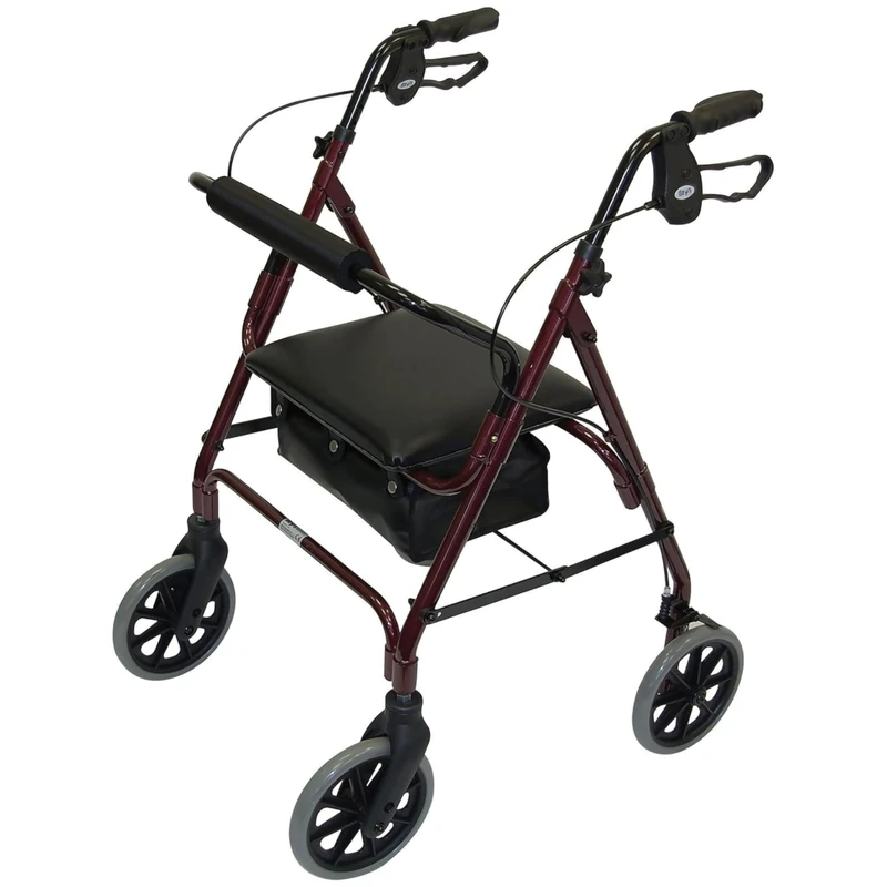 DAYS Lightweight Folding Rollator Walker – Mobility Aids, Adjustable Walking Frame with Padded Seat, Lockable Brakes, Ergonomic Handles, Walking Aid, Portable Walker for Elderly, Small – Ruby Red