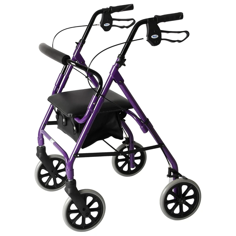 DAYS Lightweight Folding Rollator Walker – Mobility Aids, Adjustable Walking Frame with Padded Seat, Lockable Brakes, Ergonomic Handles, Walking Aid, Portable Walker for Elderly, Large – Purple