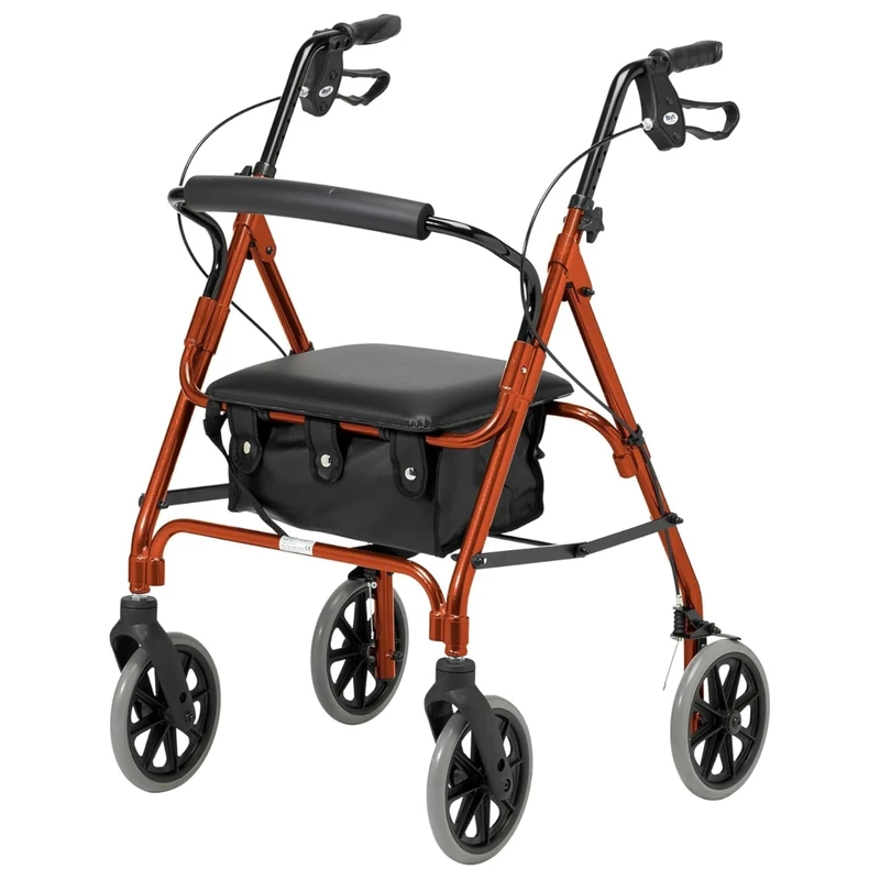 DAYS Lightweight Folding Rollator Walker – Mobility Aids, Adjustable Walking Frame with Padded Seat, Lockable Brakes, Ergonomic Handles, Walking Aid, Portable Walker for Elderly, Large – Russet Orange
