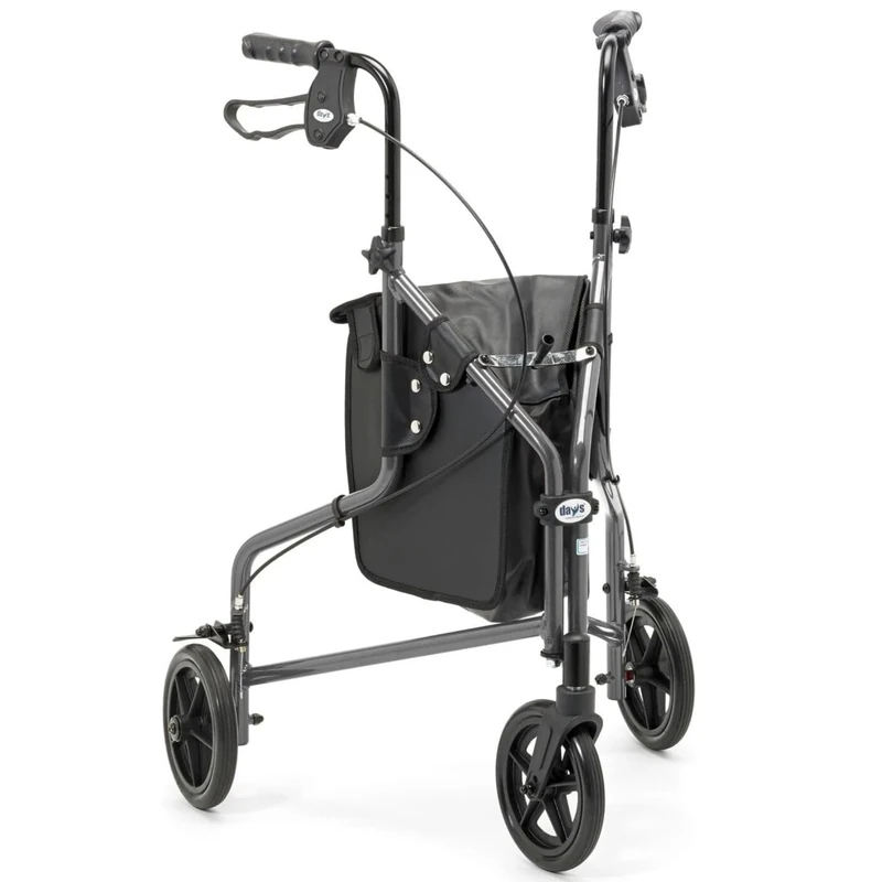 Days Lightweight Tri Wheel Walker Rollator – Aluminium Mobility Walker with Adjustable Height and Brakes – Foldable Walking Frame with Carry Bag – Mobility Aid for Elderly – Quartz