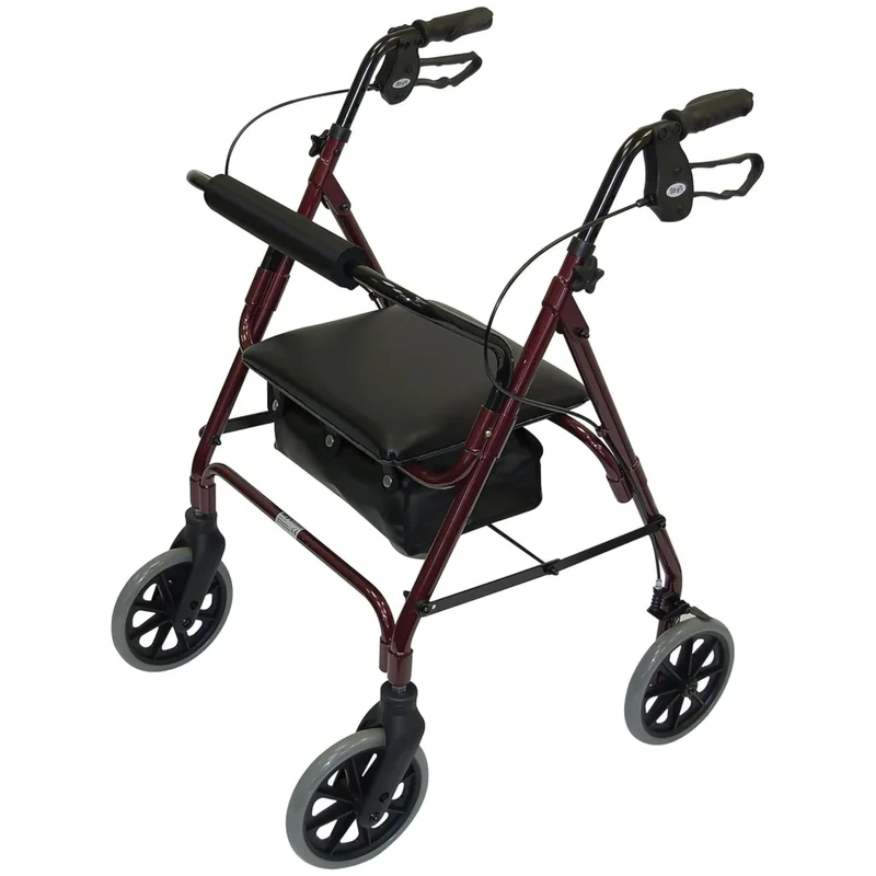 Days Lightweight Folding Rollator Walker – Mobility Aids, Adjustable Walking Frame with Padded Seat, Lockable Brakes, Ergonomic Handles, Walking Aid, Portable Walker for Elderly, Large – Ruby Red - Image 1