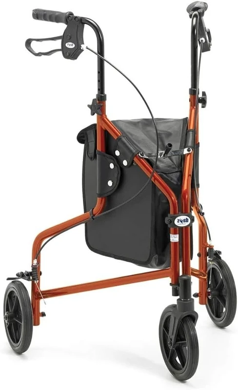 Days Lightweight Tri Wheel Walker Rollator – Aluminium Mobility Walker with Adjustable Height and Brakes – Foldable Walking Frame with Carry Bag – Mobility Aid for Elderly – Russet Orange - Image 1