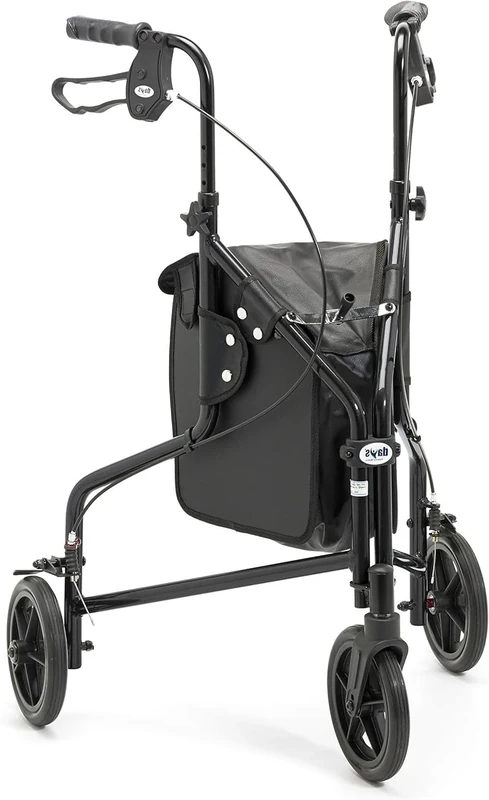 Days Lightweight Tri Wheel Walker Rollator – Aluminium Mobility Walker with Adjustable Height and Brakes – Foldable Walking Frame with Carry Bag – Mobility Aid for Elderly – Graphite