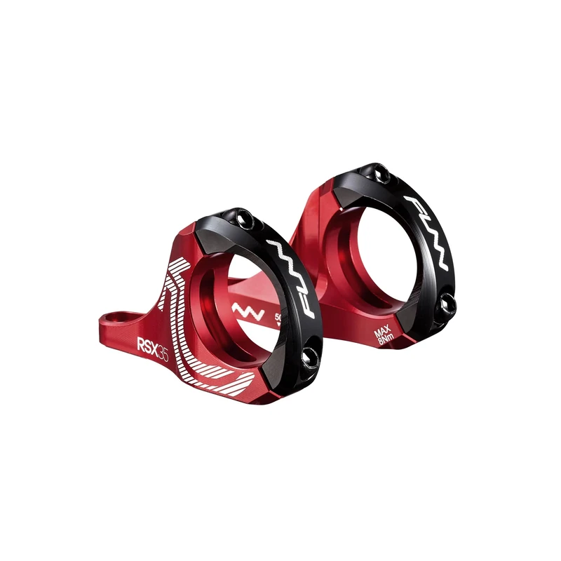 Funn RSX Mountain Bike Direct Mount Bike Stem with 35mm Bar Clamp, 2 Pieces Lightweight Split Design for Dual Crown Forks, Adjustable Extension 45-50mm with 30mm Rise (Red)