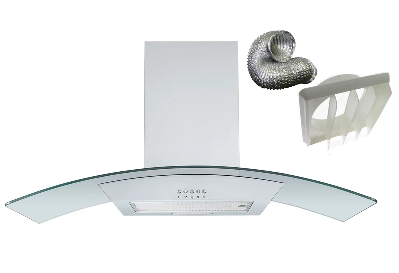Cookology CGL900SS 90cm Curved Glass Hood - Steel LED 150mm Duct