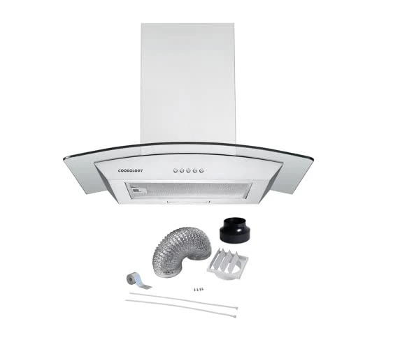 Cookology CGL600SS/A 60cm Glass Chimney Hood - 450m3/h, 2x40W Light
