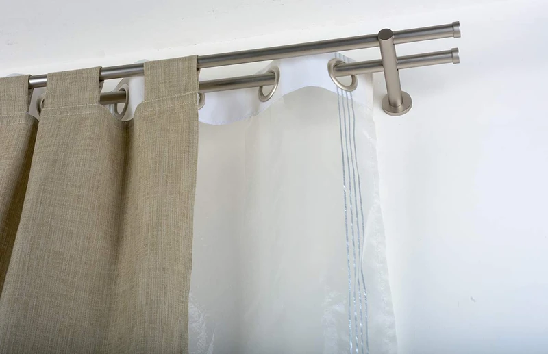 InCasa Curtain Double Pole: 20 mm Without Rings, Length 140 cm, Satin Steel-Complete, Stainless, Grey - Image 1