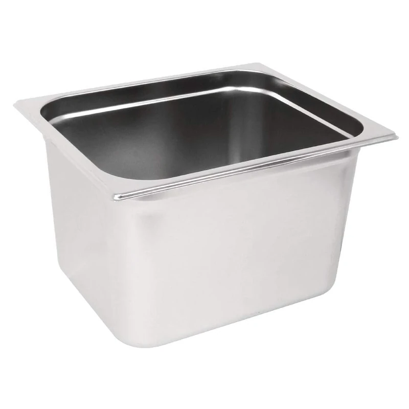 Vogue Stainless Steel 2/3 Gastronorm Tray 200 mm Deep, Silver, Capacity: 15.7 Litre, Size: 325(H) x 354(W) x 200(D)mm, Buffet Station Tray, GM315