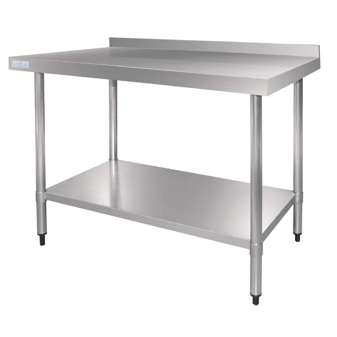 Vogue Stainless Steel Catering Prep Table with Upstand 600 mm, Polished Stainless Steel, Easy Self Assembly, 90x60x70 cm, 1 Shelf, Commercial Kitchen Furniture, GJ505