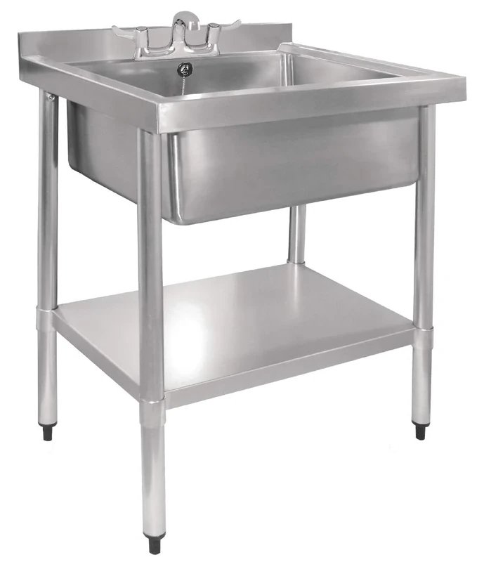 Vogue Stainless Steel Midi Pot Wash Sink with Undershelf, Bowl Capacity: 68.6 Litre, Size: 960(H) x 750(W) x 600(D) mm, With Undershelf & Upstand, Adjustable Feet for Uneven Surfaces, GJ537