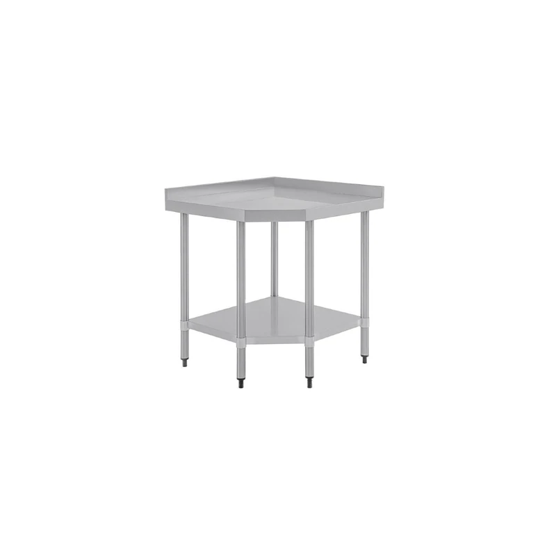 Vogue Stainless Steel Corner Table 700 mm, Size: 960(H) x 900(W) x 700(D)mm, With Galvanised Undershelf, 4x Feet Included, Polished Stainless Steel Appearance, GL278 - Image 1