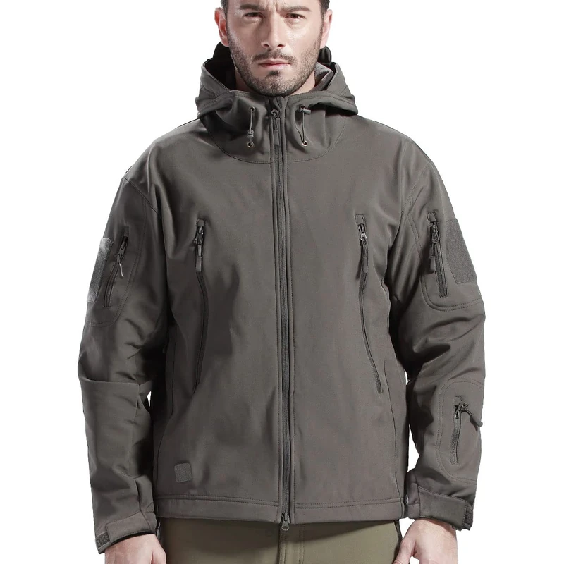 FREE SOLDIER Mens Winter Waterproof Tactical Military Jackets Winter Outdoor Softshell Jacket Fleece Lining Hunting Coat with Hood (Grey,S)