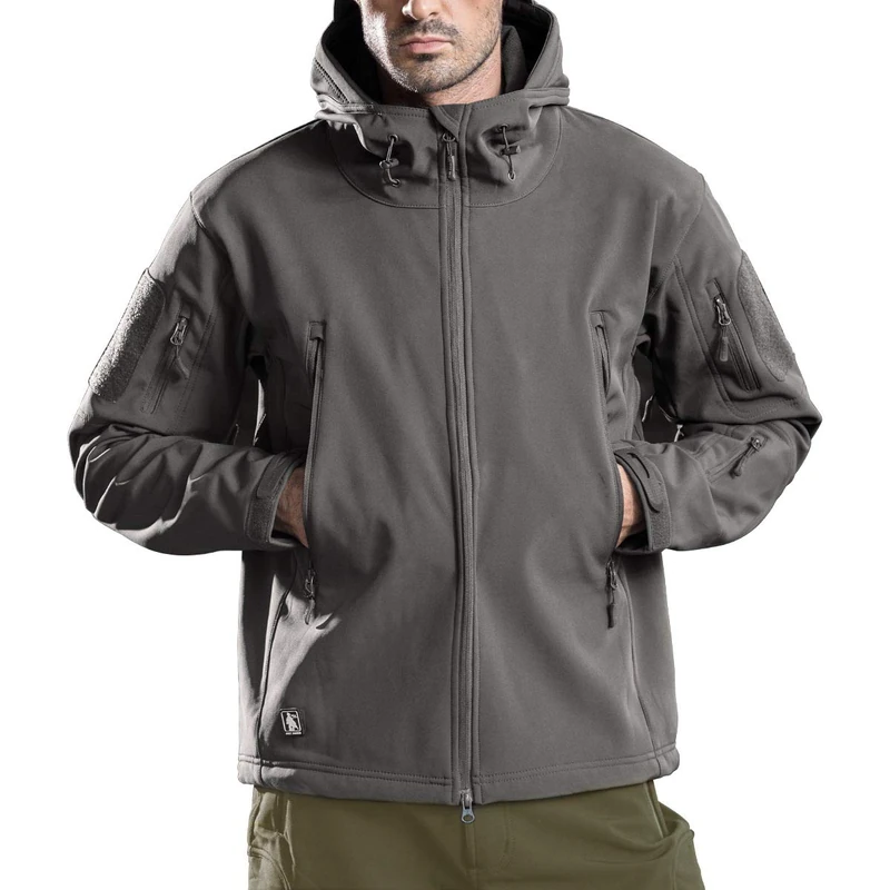 FREE SOLDIER Mens Winter Waterproof Tactical Military Jackets Winter Outdoor Softshell Jacket Fleece Lining Hunting Coat with Hood (Grey,3XL)