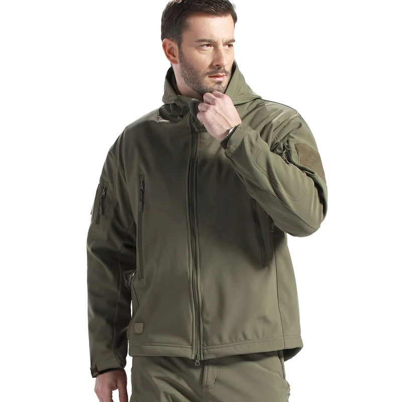 FREE SOLDIER Mens Winter Waterproof Tactical Military Jackets Winter Outdoor Softshell Jacket Fleece Lining Hunting Coat with Hood (Army Green,M)