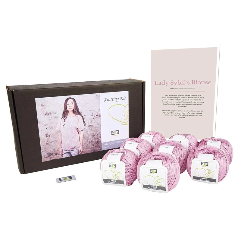 DesignEtte Lady Sybil’s Adults Knitting Kit 100 Percent Mercerized Egyptian Cotton Wool Yarn Balls and Pattern in a Set Beginner Starter Handcrafts Pack Box 50g≈127m/5ply Pastel Purple 3X-Large No-s-9915