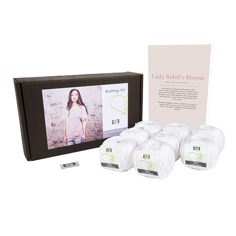 DesignEtte Lady Sybil’s Adults Knitting Kit 100 Percent Mercerized Egyptian Cotton Wool Yarn Balls and Pattern in a Set Beginner Starter Handcrafts Pack Box 50g≈127m/5ply Winter Sky 910, 3XL