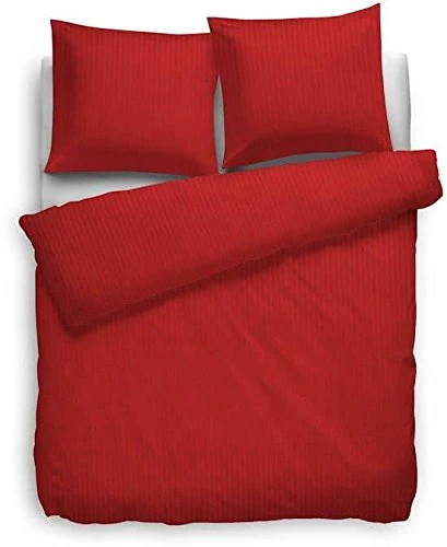 Heckett Lane Bedding, Bed Linen 100% Cotton Mako Satin Plain Stripe 260 x 220 (60 x 70) Bedding Single Aurora Red - Image 1