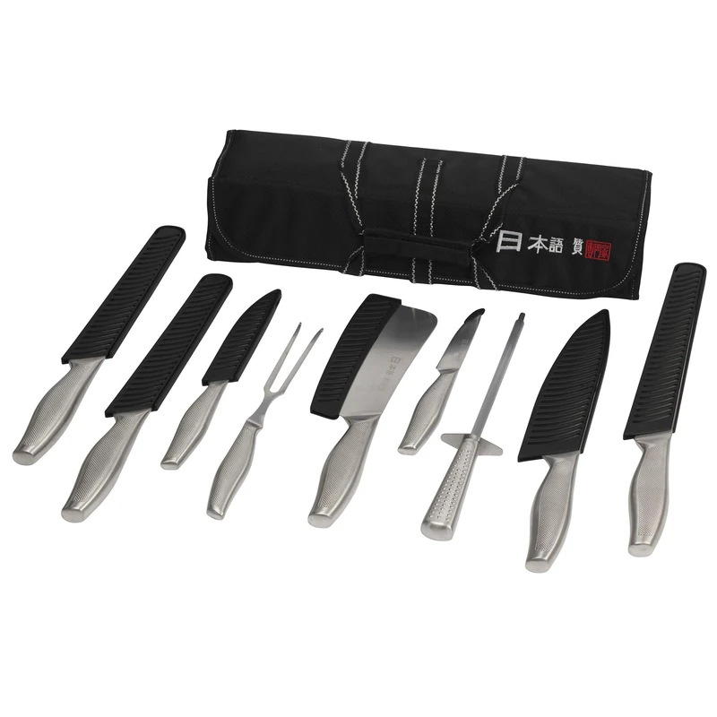 Ross Henery Professional Japanese Style Premium Stainless Steel 9 Piece Chefs Knife Set with Protective sheaths in Canvas Carry case