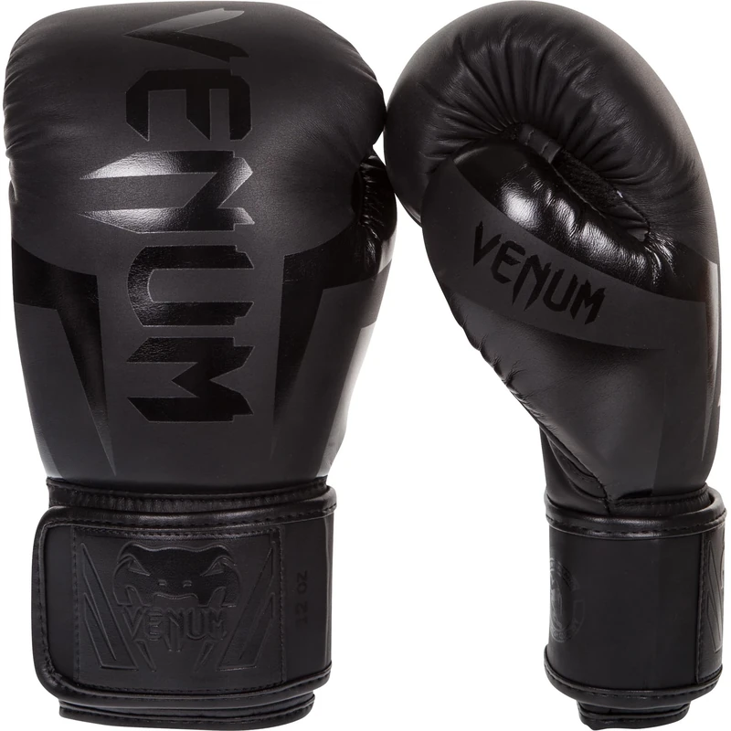 Venum Elite Adults Boxing Gloves, Black (Black Matt/Black), 12 Oz