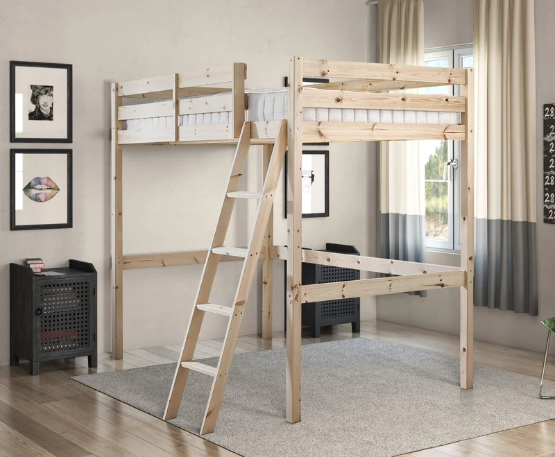 STRICTLY BEDS&BUNKS Celeste High Sleeper Loft Bunk Bed including Sprung Mattress (20cm), 4ft Double