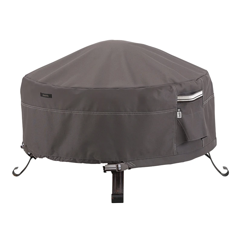 Classic Accessories 55-485-015101-EC Ravenna Full Coverage Round Fire Pit Cover Premium Outdoor Cover with Durable and Water Resistant Fabric, Taupe, 36-Inch