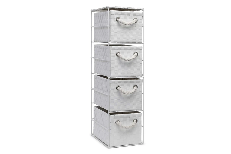 ARPAN White 4-Drawer Storage Unit, Slim Drawer Unit for Bathroom, Bedroom or Office Storage, Basket Drawers (18 x 25 x 65 cm) - Image 1