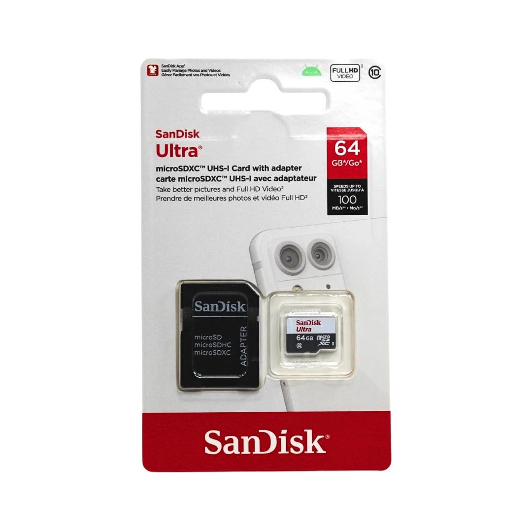 SanDisk Ultra 64 GB microSDXC Class 10 Memory Card up to 48 Mbps - White/Grey