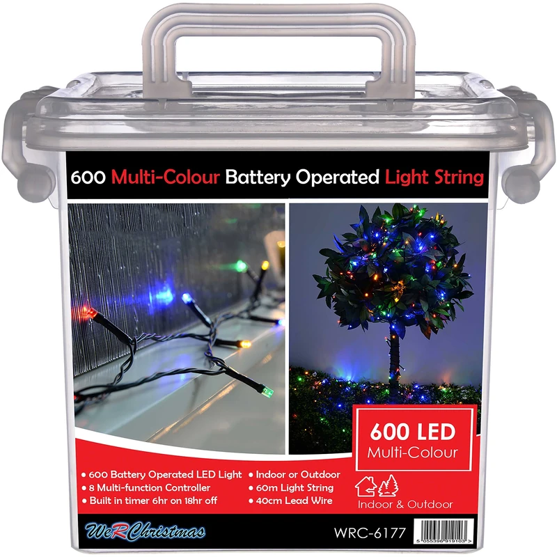 WeRChristmas Outdoor Battery Operated 600 Multi-Function LED Lights with Timer Controller, 60 m - Multi-Colour