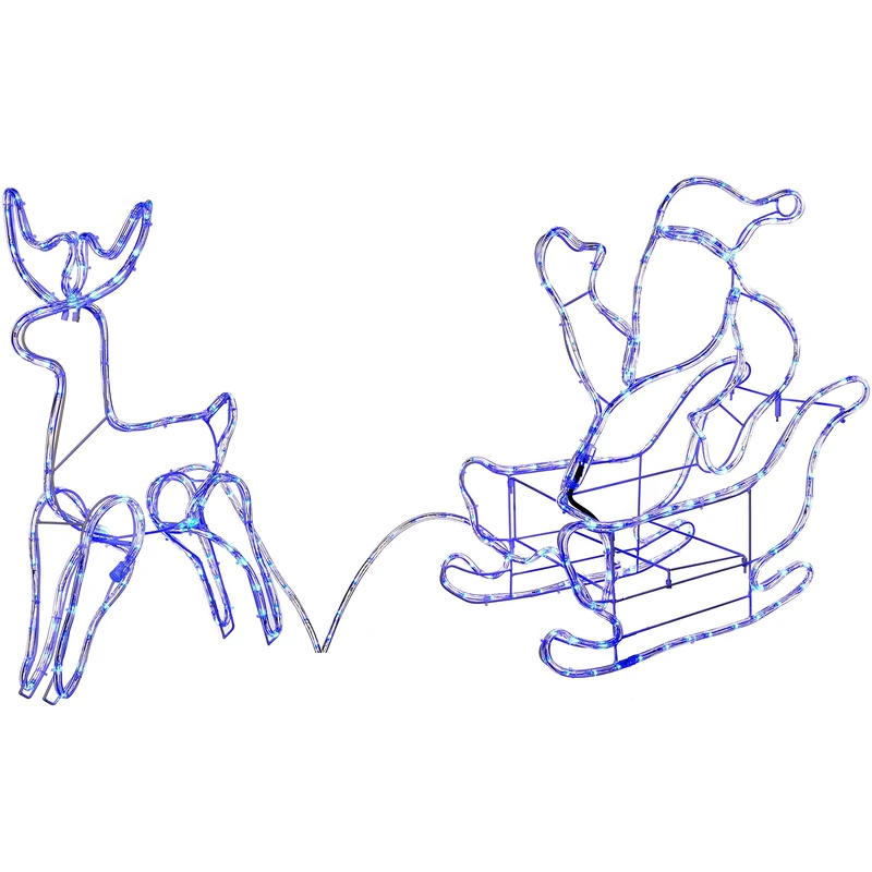 WeRChristmas Reindeer with Santa on Sleigh LED Rope Lights Silhouette, 180 cm - Large, Blue