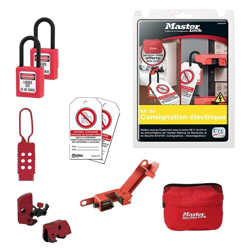 Master Lock de Consignation Electrique ELECKIT-FR Electrical Checkout Kit-Includes Dielectric Padlocks, Circuit Breaker Blocks, Maneuver Defense Labels, Hooks, 23.4 cm x 20.0 cm x 6.0 cm
