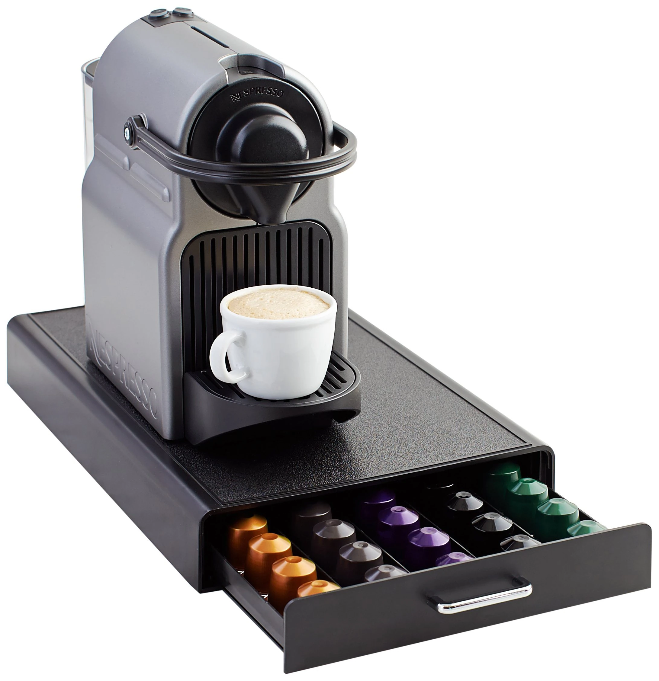 Amazon Basics Nespresso OriginalLine Coffee Pod Storage with 1 Drawer Holder, 50 Capsule Capacity, Black, DHCD002