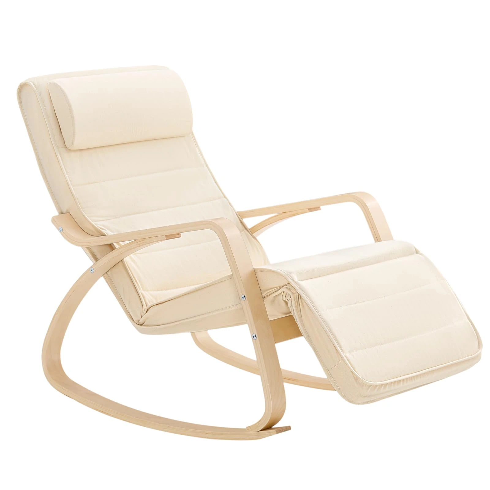 SoBuy Rocking Chair Relax Lounge Chair with Cushion Recliner with Headrest and Adjustable Footrest Beige FST16-W